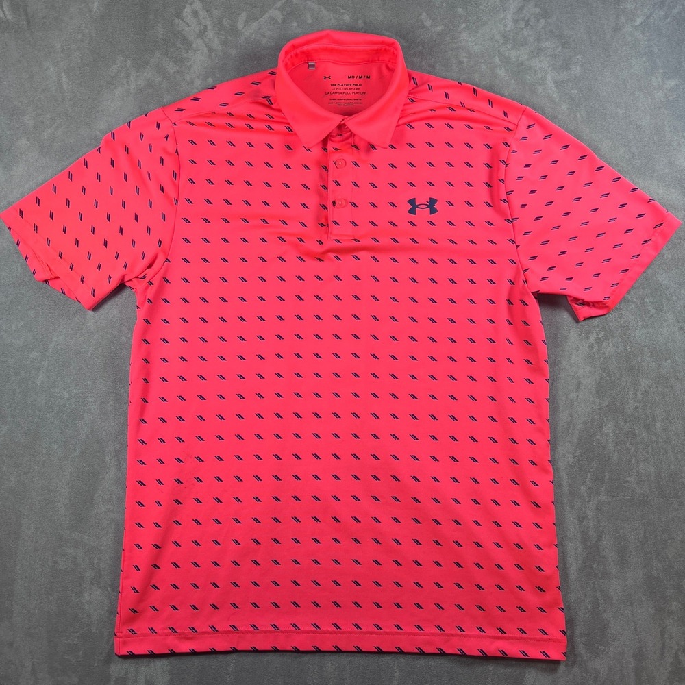 Under Armour Mens Playoff Polo Shirt Medium Neon Pink Dash Pattern Performance